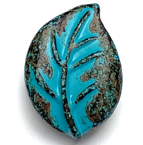 SALE, Teal Chubby Leaf Button, 11/16" Shank Back  #SWC-52