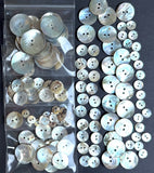 BULK MOONRISE SHELL DEAL 140 Buttons, 20 Per Size, 7 Sizes, 3/8"-1", Natural Mother of Pearl, Thin, Glowing  # LP-134