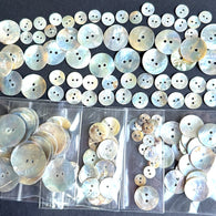 BULK MOONRISE SHELL DEAL 140 Buttons, 20 Per Size, 7 Sizes, 3/8"-1", Natural Mother of Pearl, Thin, Glowing  # LP-134