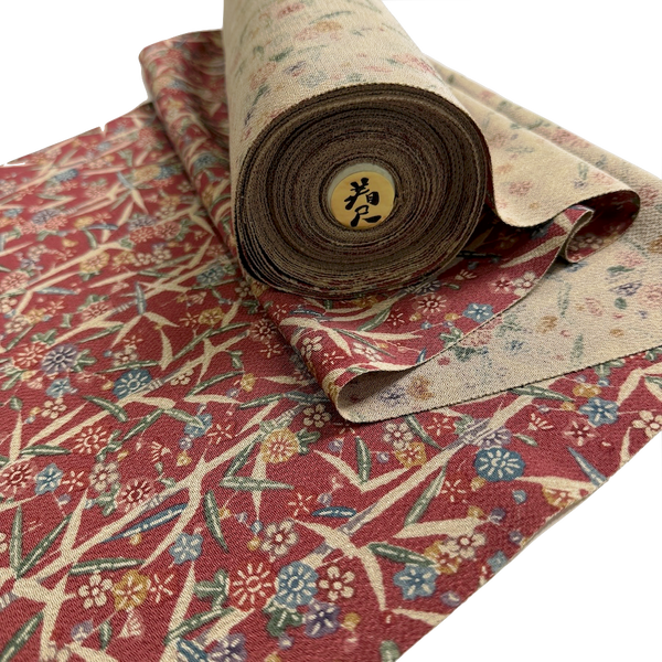 Bamboo and Chrysanthemums Bingata Hama Chirimen Crepe Kimono Silk from Japan By the Yard  #567