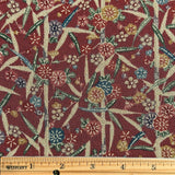 Bamboo and Chrysanthemums Bingata Hama Chirimen Crepe Kimono Silk from Japan By the Yard  #567