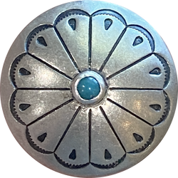 Southwest Zinnia 1-1/4" with 'Turquoise' USA-Made Large Screw-Back Concho Nickel Silver  #SW-219