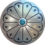 Southwest Zinnia 1-1/4" with 'Turquoise' USA-Made Large Screw-Back Concho Nickel Silver  #SW-219