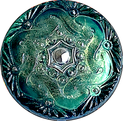 Green Czech Glass Button, 1", Handpainted by Susan Clarke #SC281D