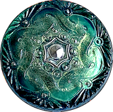 Green Czech Glass Button, 1", Handpainted by Susan Clarke #SC281D