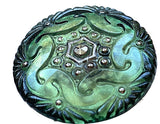 Green Czech Glass Button, 1", Handpainted by Susan Clarke #SC281D