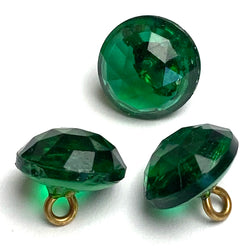 OUTLET ITEM: Emerald Green 3/8" Vintage Faceted Glass Buttons, PACK OF THREE # GL375