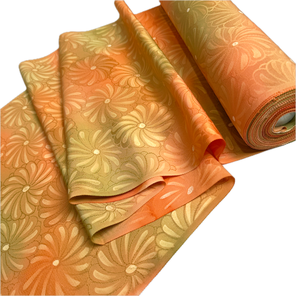 Orange-Olive Batik-Jacquard Bokashi Blends Chrysanthemums Vintage Kimono Silk from Japan By the Yard   #847