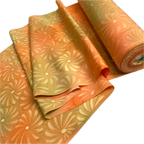 Orange-Olive Batik-Jacquard Bokashi Blends Chrysanthemums Vintage Kimono Silk from Japan By the Yard   #847