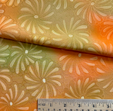 Orange-Olive Batik-Jacquard Bokashi Blends Chrysanthemums Vintage Kimono Silk from Japan By the Yard   #847