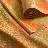 Orange-Olive Batik-Jacquard Bokashi Blends Chrysanthemums Vintage Kimono Silk from Japan By the Yard   #847