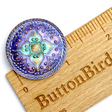 Periwinkle/Teal Sacred Flower Handpainted Czech Lacy Glass 1-1/4", Susan Clarke #SC-512