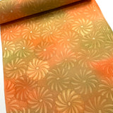 Orange-Olive Batik-Jacquard Bokashi Blends Chrysanthemums Vintage Kimono Silk from Japan By the Yard   #847