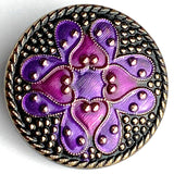 Purple/Purple/Black Sacred Flower Handpainted Czech Lacy Glass 1-1/4", Susan Clarke #SC-517