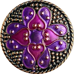 Purple/Purple/Black Sacred Flower Handpainted Czech Lacy Glass 1-1/4", Susan Clarke #SC-517