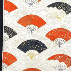 Japanese Fans with Gold/Ecru Vintage Kimono Silk Piece from Japan 14" x 61"   #5290
