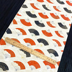 SALE, Japanese Fans with Gold/Ecru Vintage Kimono Silk Piece from Japan 14" x 48"   #5290