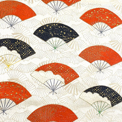 Japanese Fans with Gold/Ecru Vintage Kimono Silk Piece from Japan 14" x 48"   #5290