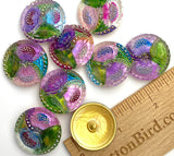 Hand Painted Lotus Flower Czech Glass Button by Susan Clarke, Lavender 1-1/16" OOAK  #SC256-C