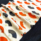 Japanese Fans with Gold/Ecru Vintage Kimono Silk Piece from Japan 14" x 48"   #5290