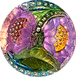 Hand Painted Lotus Flower Czech Glass Button by Susan Clarke, Lavender 1-1/16" OOAK  #SC256-C