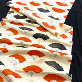 Japanese Fans with Gold/Ecru Vintage Kimono Silk Piece from Japan 14" x 48"   #5290