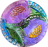 Hand Painted Lotus Flower Czech Glass Button by Susan Clarke, Lavender 1-1/16" OOAK  #SC256-C