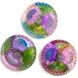 Hand Painted Lotus Flower Czech Glass Button by Susan Clarke, Lavender 1-1/16" OOAK  #SC256-C