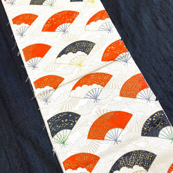Japanese Fans with Gold/Ecru Vintage Kimono Silk Piece from Japan 6.5" x 80"   #5290