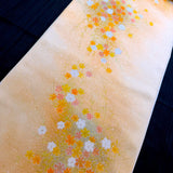Golden Light Floral Bouquet Print, Vintage Lustrous Kimono Silk from Japan By the Yard   #849