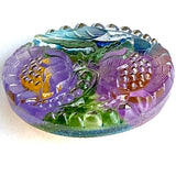 Hand Painted Lotus Flower Czech Glass Button by Susan Clarke, Lavender 1-1/16" OOAK  #SC256-C
