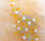 Golden Light Floral Bouquet Print, Vintage Lustrous Kimono Silk from Japan By the Yard   #849
