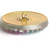 Lotus Flowers with Blue, Czech Glass Button by Susan Clarke, 1-1/16"  #SC-256-C