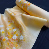 Golden Light Floral Bouquet Print, Vintage Lustrous Kimono Silk from Japan By the Yard   #849
