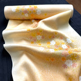 Golden Light Floral Bouquet Print, Vintage Lustrous Kimono Silk from Japan By the Yard   #849