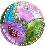 Hand Painted Lotus Flower Czech Glass Button by Susan Clarke, Lavender 1-1/16" OOAK  #SC256-C
