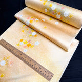 Golden Light Floral Bouquet Print, Vintage Lustrous Kimono Silk from Japan By the Yard   #849