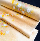 Golden Light Floral Bouquet Print, Vintage Lustrous Kimono Silk from Japan By the Yard   #849
