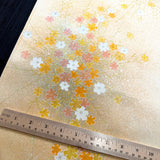 Golden Light Floral Bouquet Print, Vintage Lustrous Kimono Silk from Japan By the Yard   #849