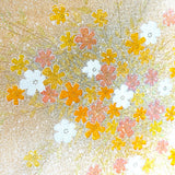 Golden Light Floral Bouquet Print, Vintage Lustrous Kimono Silk from Japan By the Yard   #849