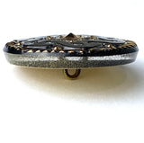 SALE Black/Gold Czech Glass Button 1-1/16", Lacy Glass by Susan Clarke  #SC1519C