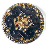 SALE Black/Gold Czech Glass Button 1-1/16", Lacy Glass by Susan Clarke  #SC1519C