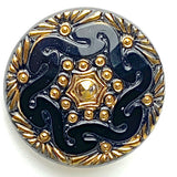 SALE Black/Gold Czech Glass Button 1-1/16", Lacy Glass by Susan Clarke  #SC1519C