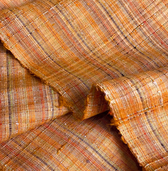 Butternut Rainbow Slubby-Textured Handwoven Tsumugi Kimono Silk from Japan By the Yard, #530