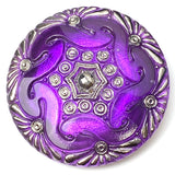 Dark Purple Large Deco Hexagon Czech Glass Button Handpainted by Susan Clarke, 1-5/8", #SC885H