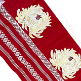 WHOLE BOLT OF OBI SILK, Gold Mums with Cranberry, Stiff Ornate Heavy Thick Silk from Japan, 5 Yards #533