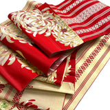 WHOLE BOLT OF OBI SILK, Gold Mums with Cranberry, Stiff Ornate Heavy Thick Silk from Japan, 5 Yards #533
