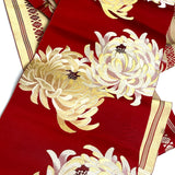 WHOLE BOLT OF OBI SILK, Gold Mums with Cranberry, Stiff Ornate Heavy Thick Silk from Japan, 5 Yards #533