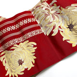 WHOLE BOLT OF OBI SILK, Gold Mums with Cranberry, Stiff Ornate Heavy Thick Silk from Japan, 5 Yards #533