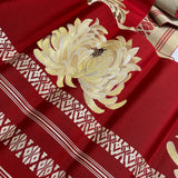WHOLE BOLT OF OBI SILK, Gold Mums with Cranberry, Stiff Ornate Heavy Thick Silk from Japan, 5 Yards #533